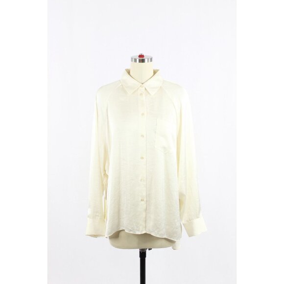 NWT Aritzia WILFRED Ivory Satin Boyfriend Button-Up Shirt Blouse, Size XS - Picture 1 of 13